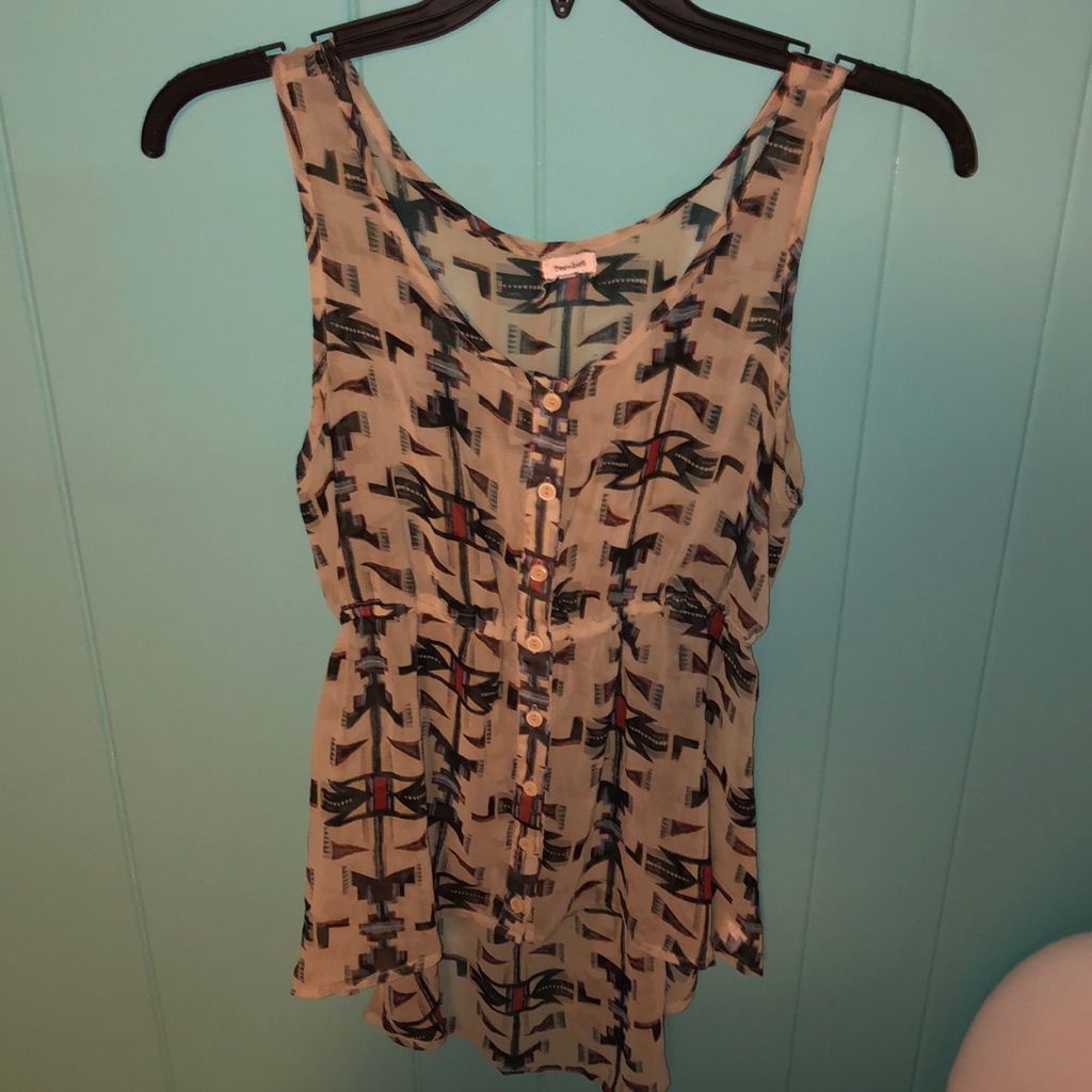 Partially See-Through Patterned Button Down Blouse